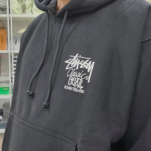 Stussy Classic Gear Hoodie Black 착용 스타일