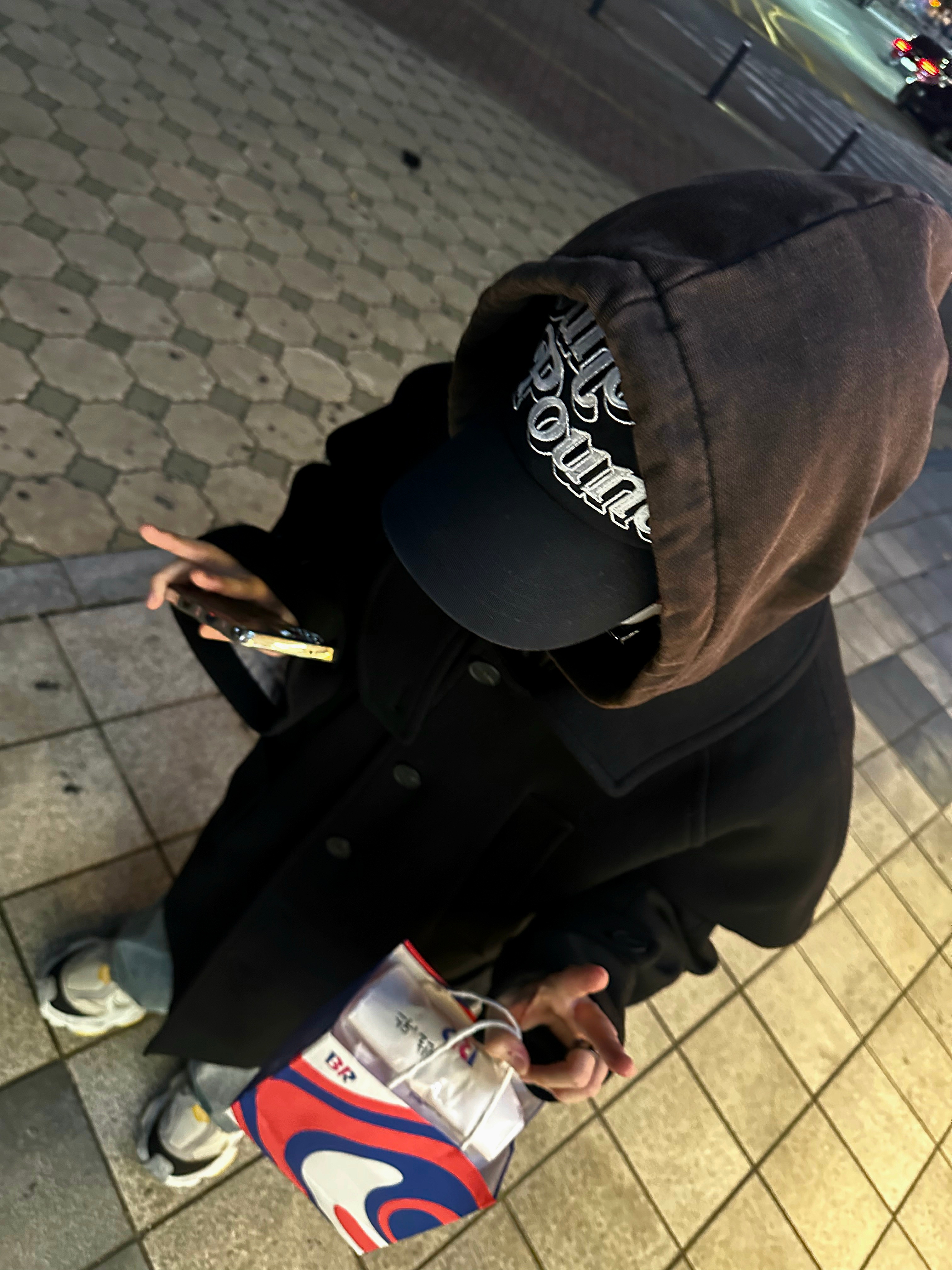 Project G/R Mind Slaughter Vintage Washeed Hoodie Black, Undermycar Legion.02 Balmacaan Oversized Wool Coat Black 착용 스타일 - 1