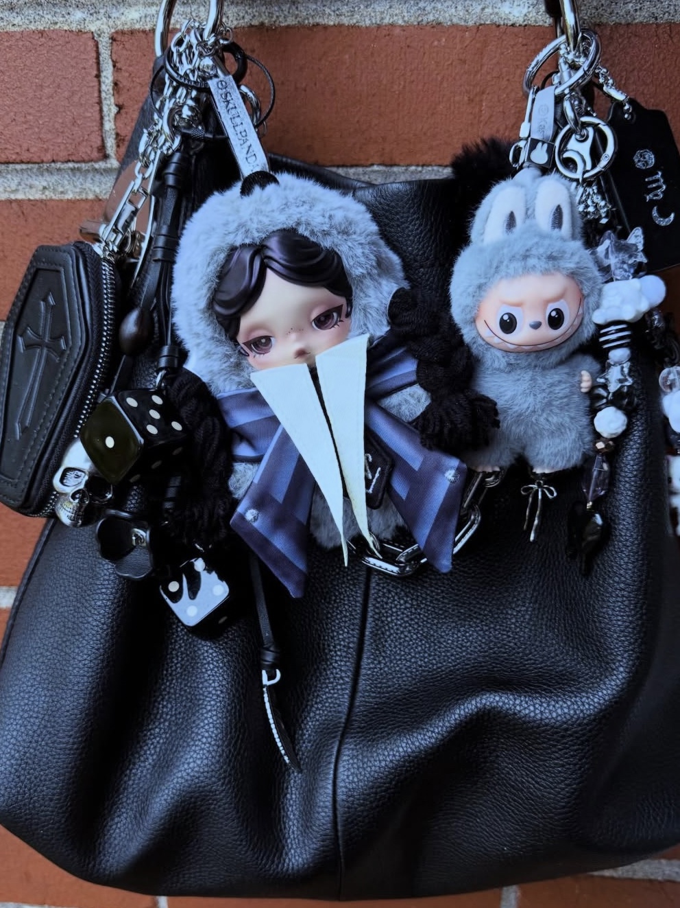 Pop Mart Labubu The Monsters Pin For Love Series Vinyl Plush Pendant (N-Z) W (Opened Case), Pop Mart Skullpanda x Wednesday Plush Nevermore Academy Uniform Version 착용 스타일