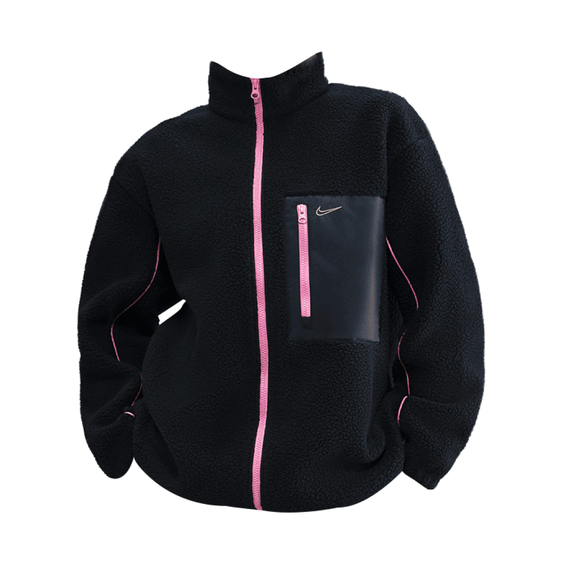 (W) 나이키 NSW 풀 집 하이파일 플리스 자켓 블랙 플레이풀 핑크 - 아시아