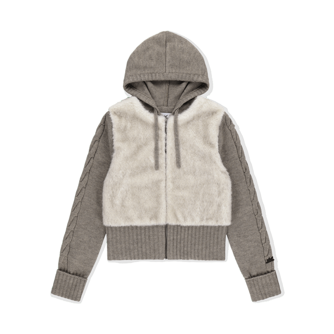 (W) 썬러브 포우 퍼 니트 집 자켓 오트밀((W) Sunlove Faux Fur Knit Zip Jacket Oatmeal)