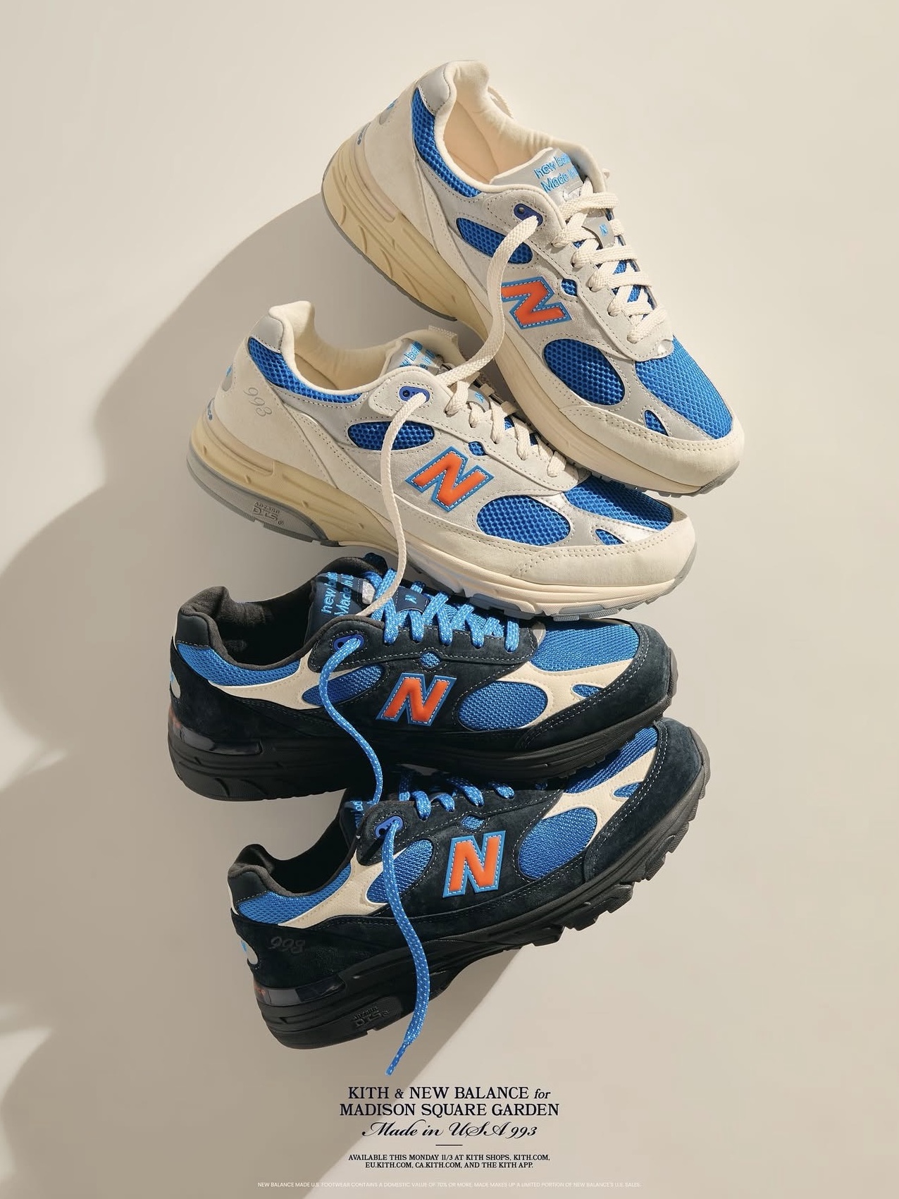New Balance x Kith x Madison Square Garden 993 Made in USA Navy Princess Blue, New Balance x Kith x Madison Square Garden 993 Made in USA Ancient Scroll Grey Matter 착용 스타일 - 3