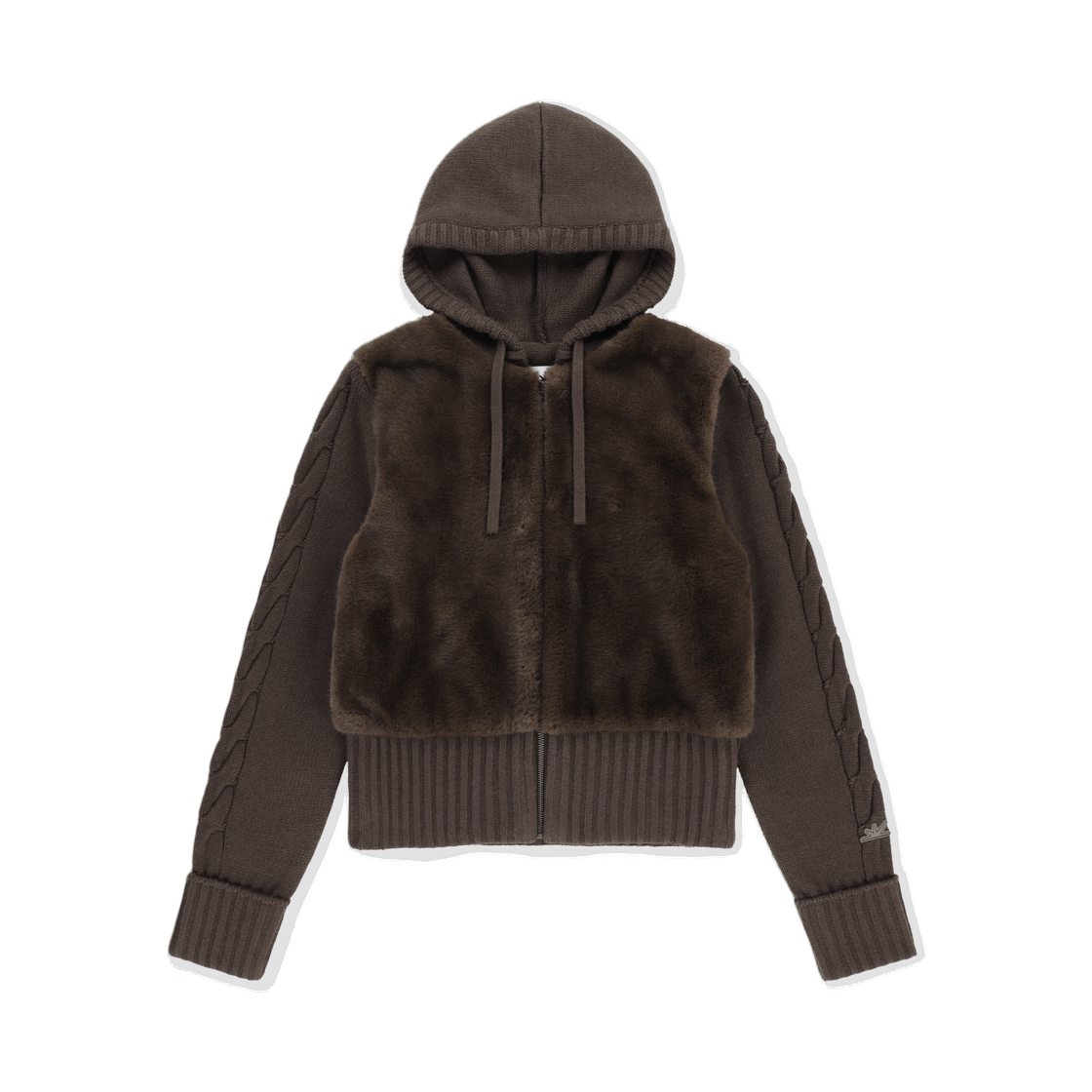 (W) 썬러브 포우 퍼 니트 집 자켓 브라운((W) Sunlove Faux Fur Knit Zip Jacket Brown)