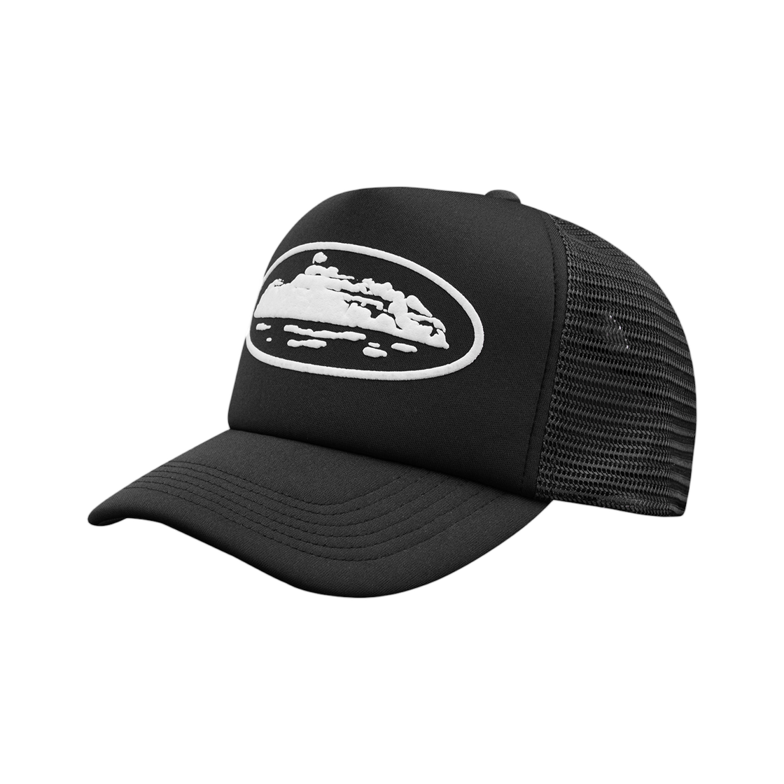 코르테이즈 아일랜드 퍼프 프린트 트러커 햇 블랙(Corteiz Island Puff Print Trucker Hat Black)