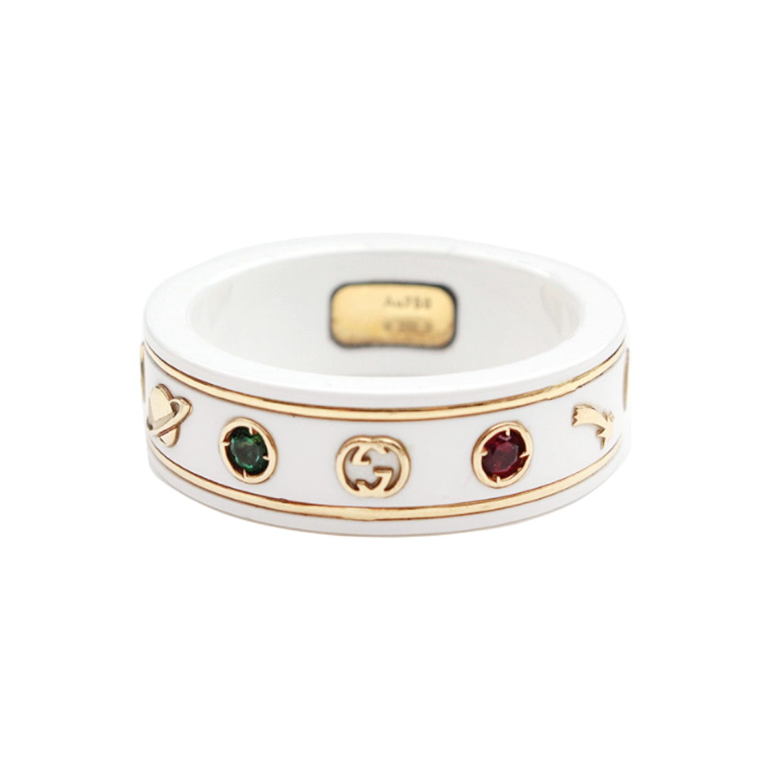 ITTFCBJVTP25 Gucci White Ceramic Icon Ring in 750 Gold Size 17