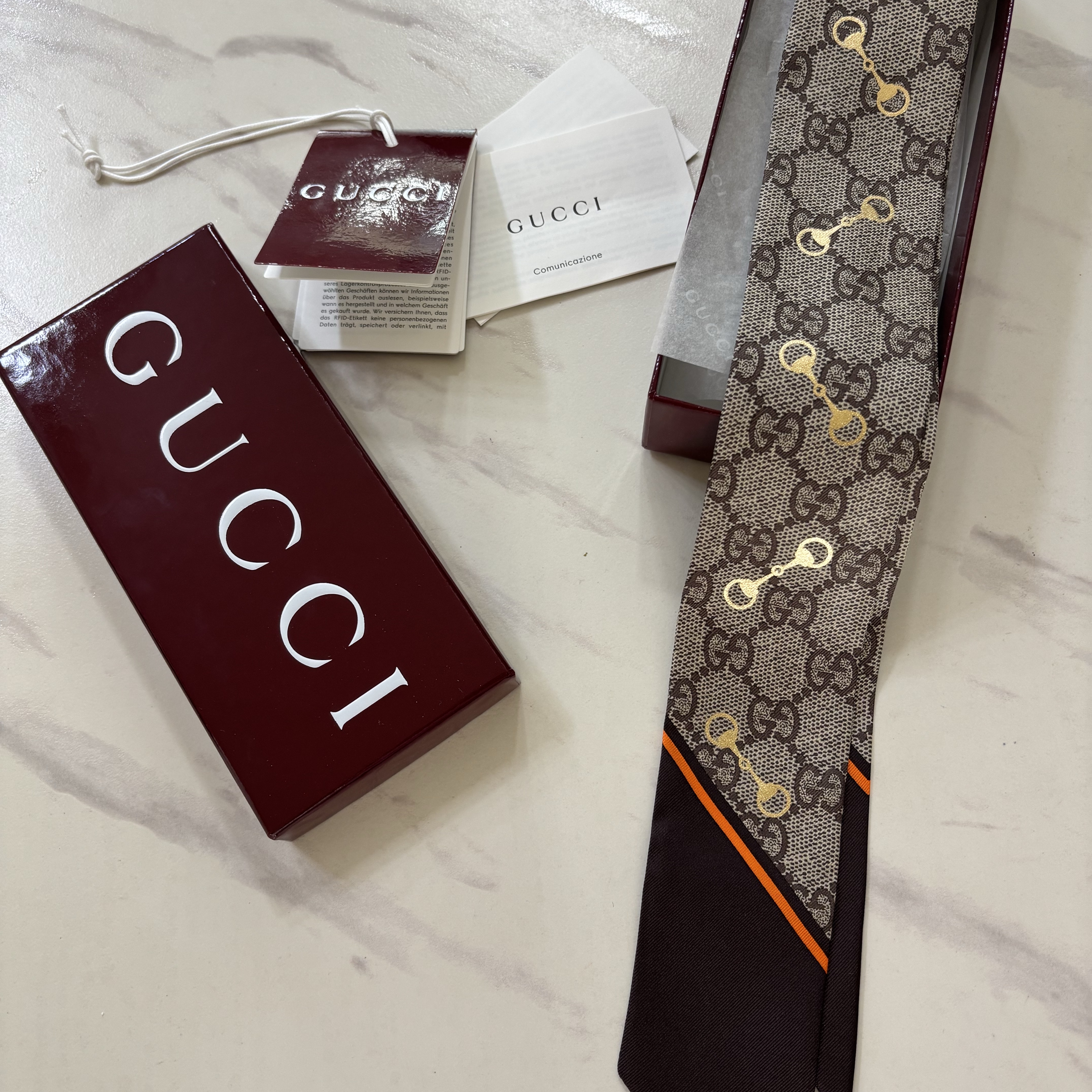 (W) Gucci GG Print Horsebits Silk Neck Bow Beige Ebony 착용 스타일