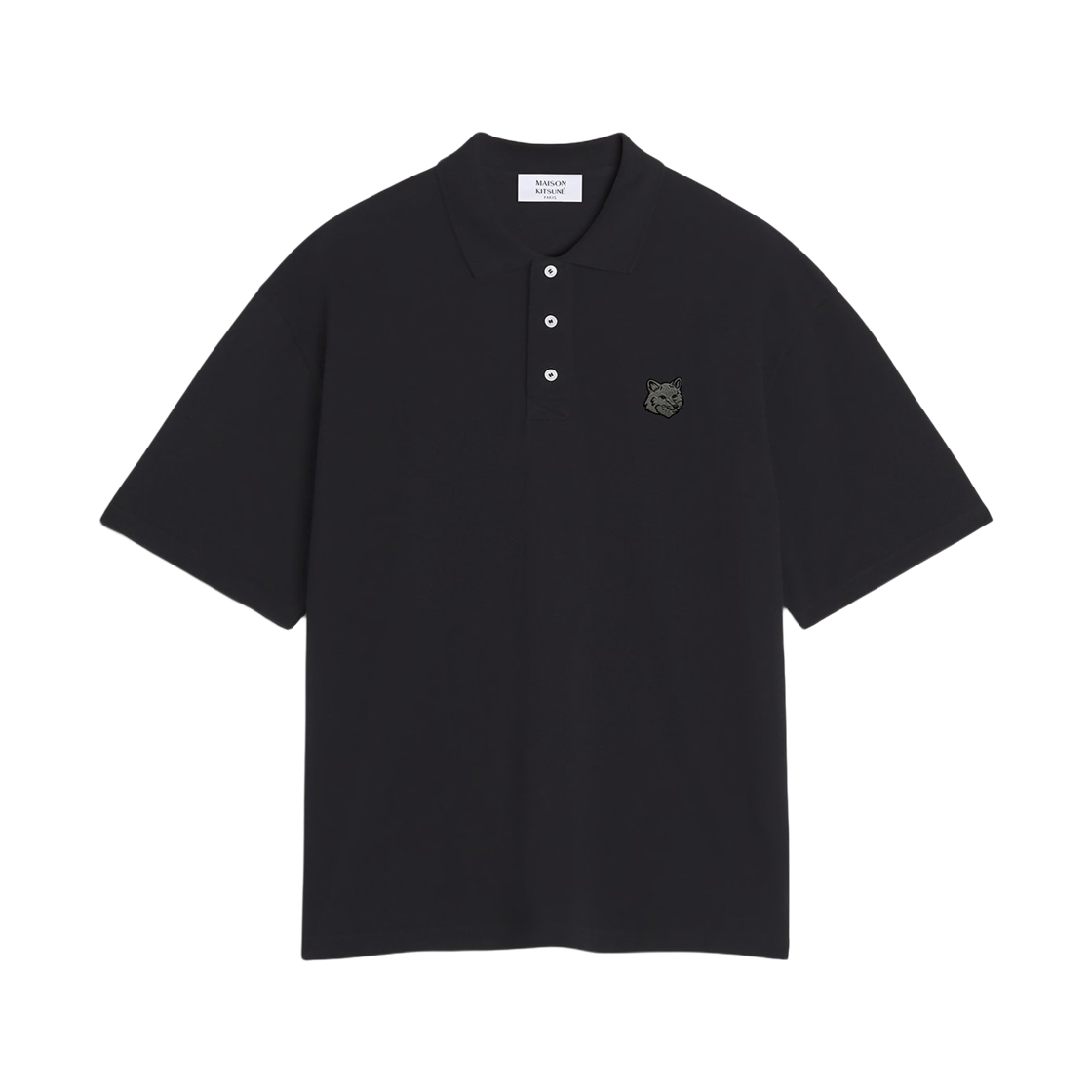 PM00211KP0001-P199 Maison Kitsune Fox Head Oversize Polo Black
