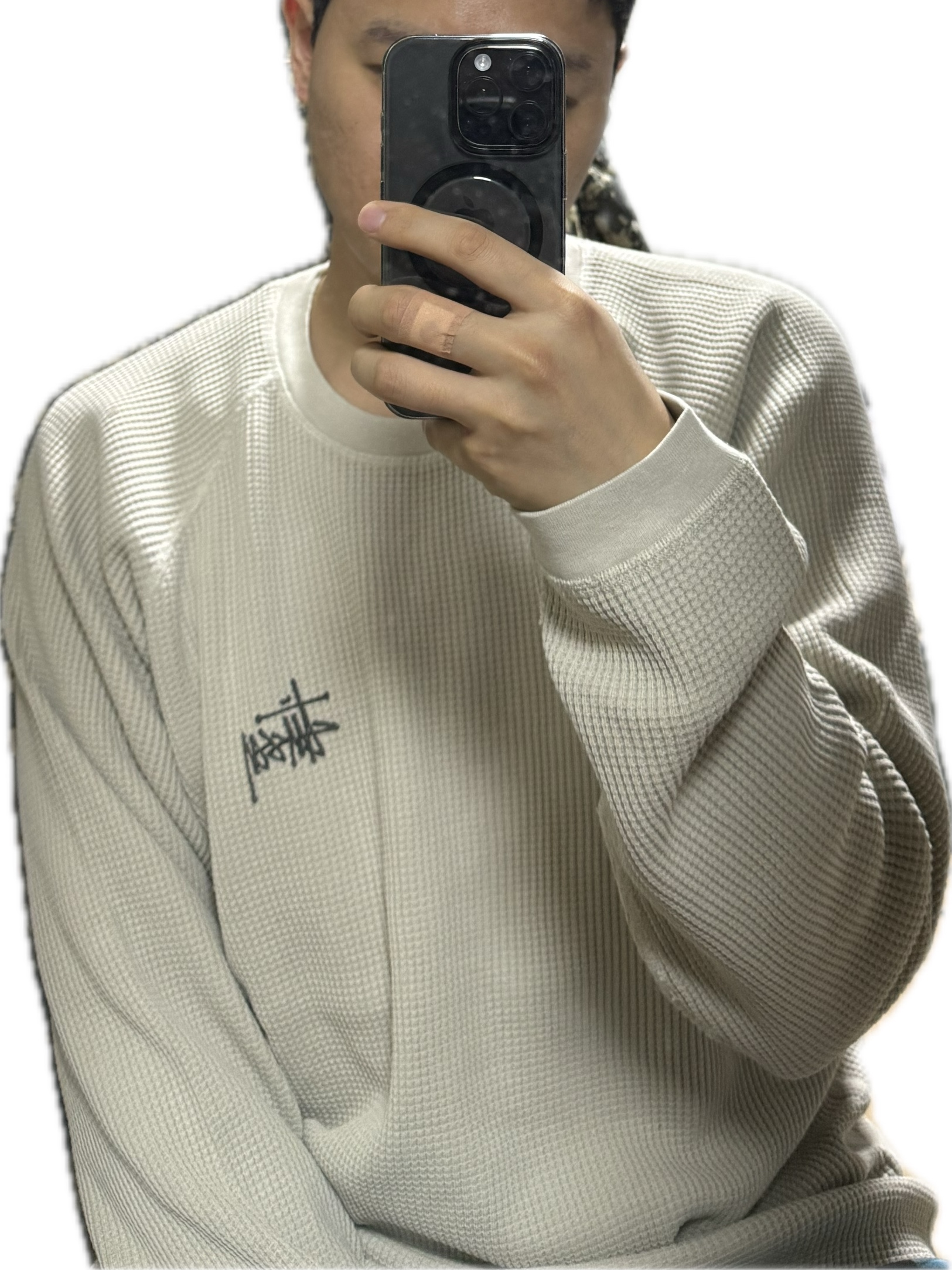 Stussy Raglan Thermal LS Crew Bone 착용 스타일
