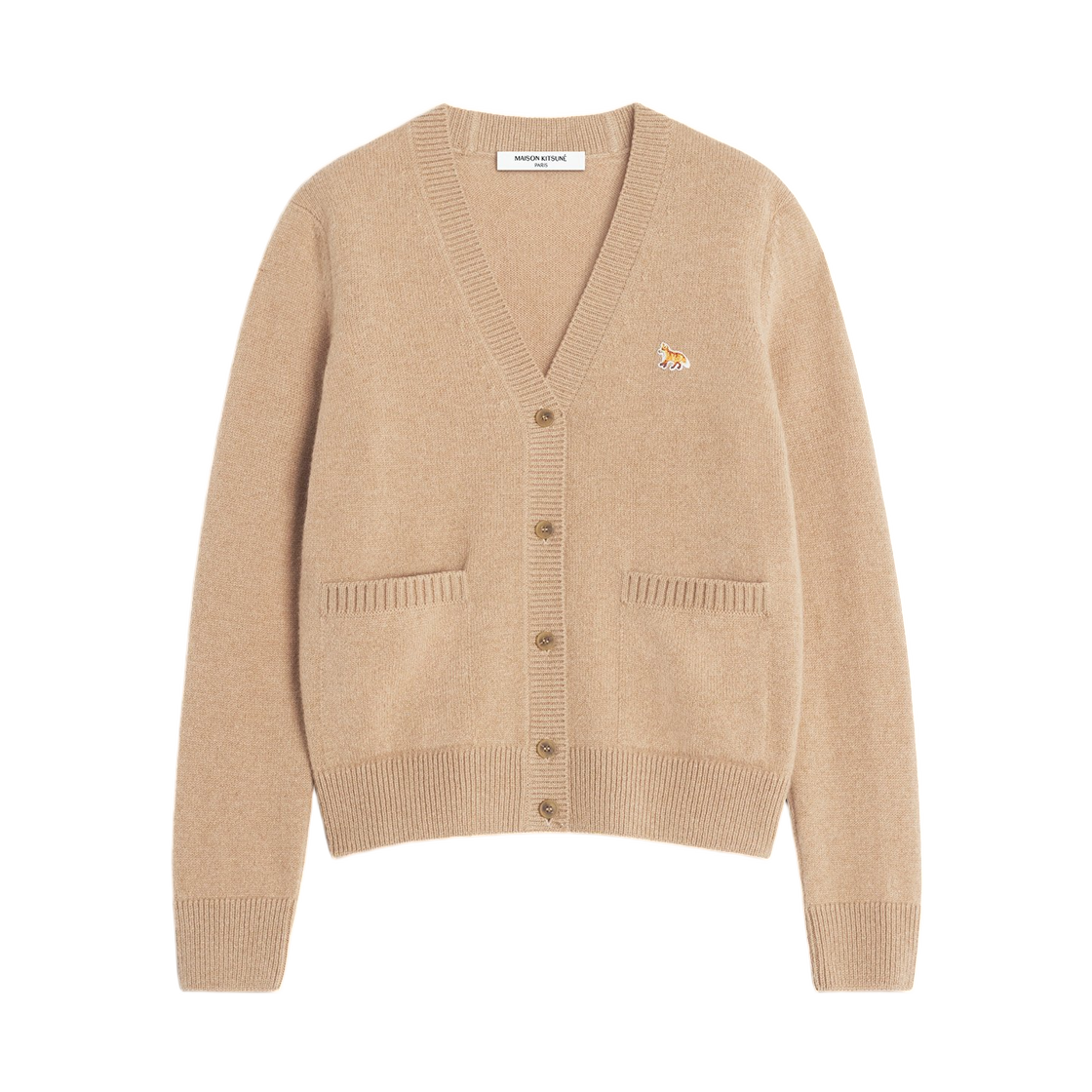 PW00501KT1006-0054 (W) Maison Kitsune Baby Fox Lambswool Boxy Cardigan Canvas Brown