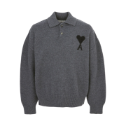 AMI de Coeur Wool Long Sleeves Knit Polo Shirt Gray