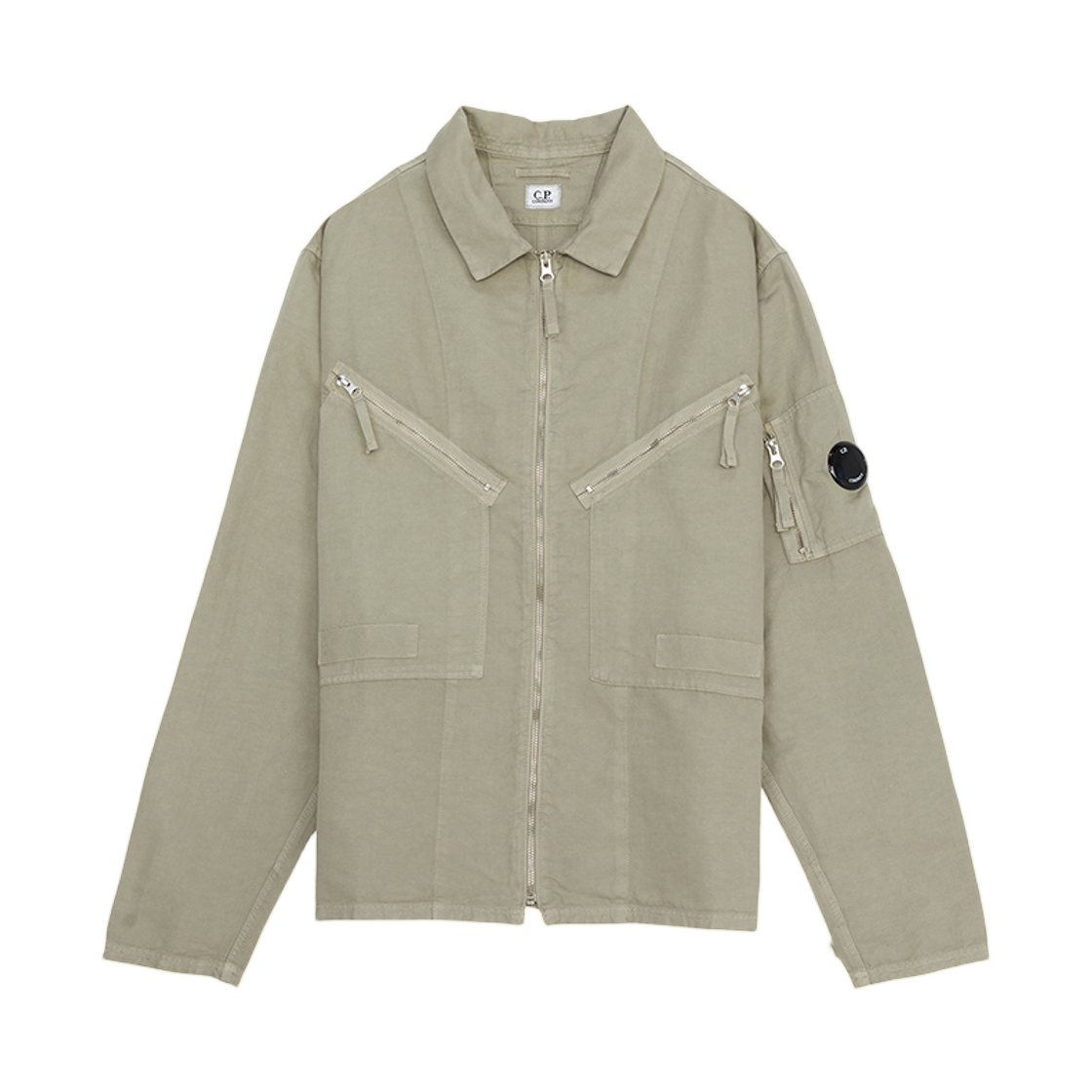 18CMOS103A006273G327 C.P. Company Cotton Linen Full Zip Overshirt Khaki - 25SS