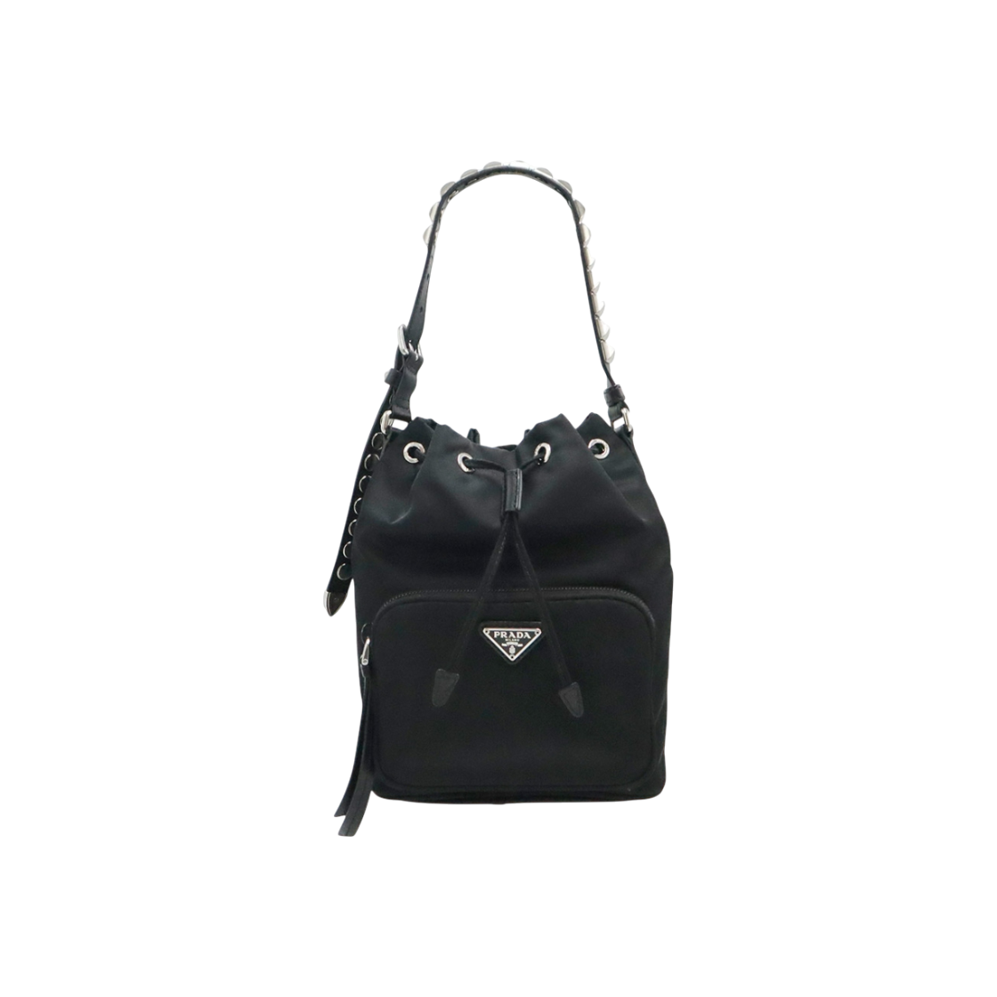 ITVSNLPQL92N Prada 1BH038 Black Nylon Pocono Studded Bucket Bag 2-Way