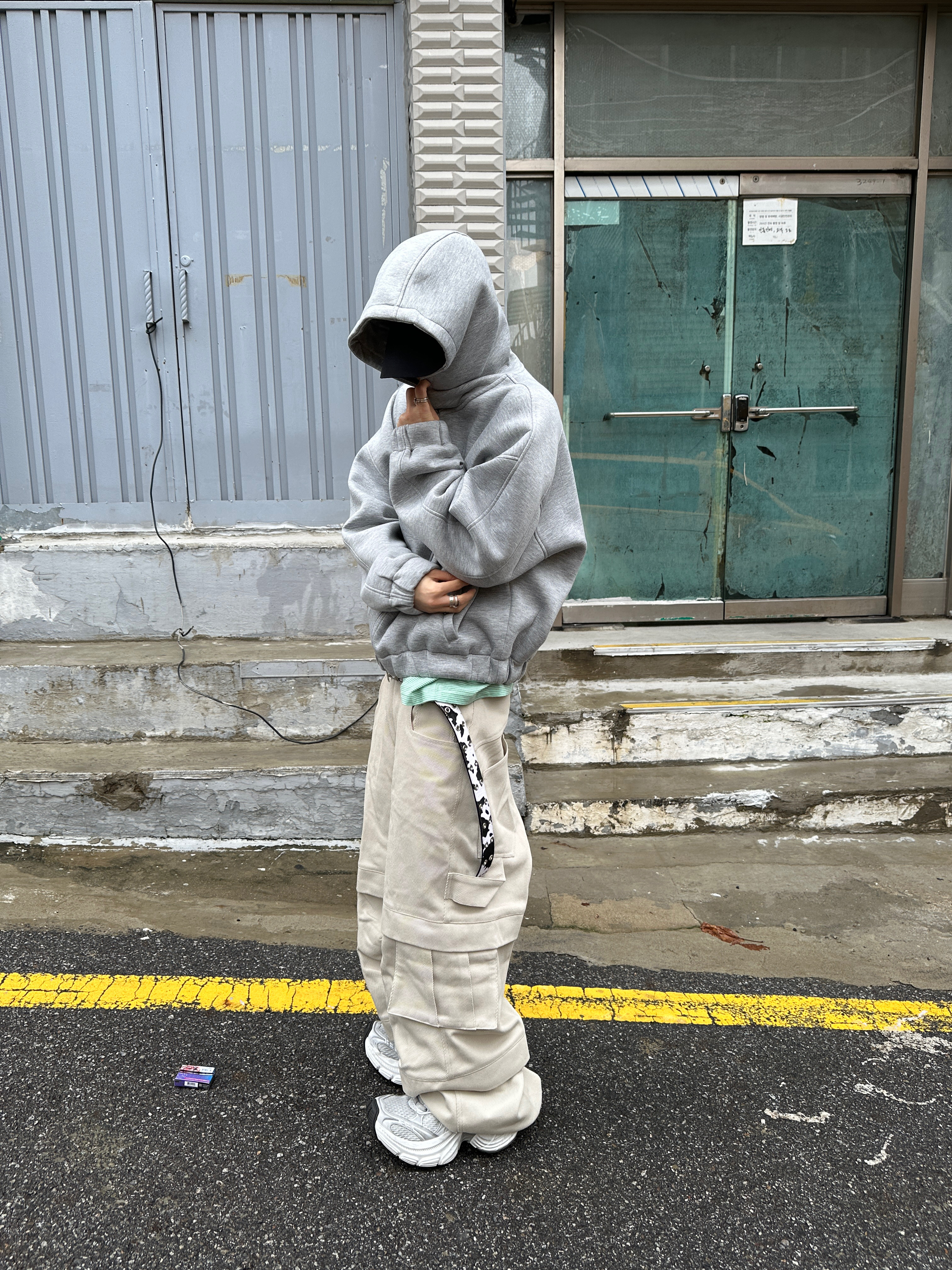 Kamien Balloon Hoodie Zip-Up Melange Gray, Kamien Balloon Hoodie Zip-up Melange Gray 착용 스타일 - 1