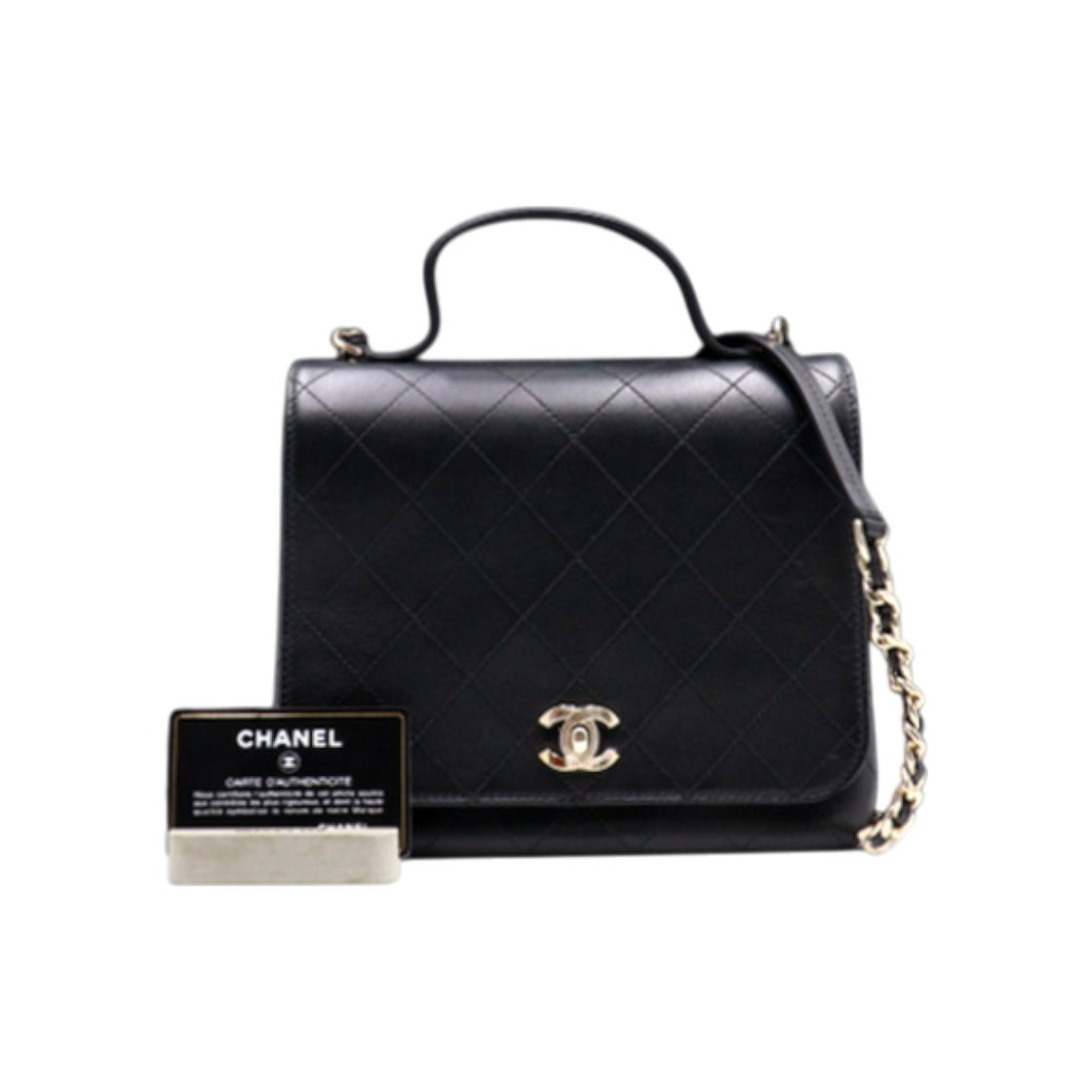 ITVIFHB2T8GP Chanel Black Calfskin Quilted Gold CC Top Handle Tote Bag/Shoulder Bag/Crossbody Bag