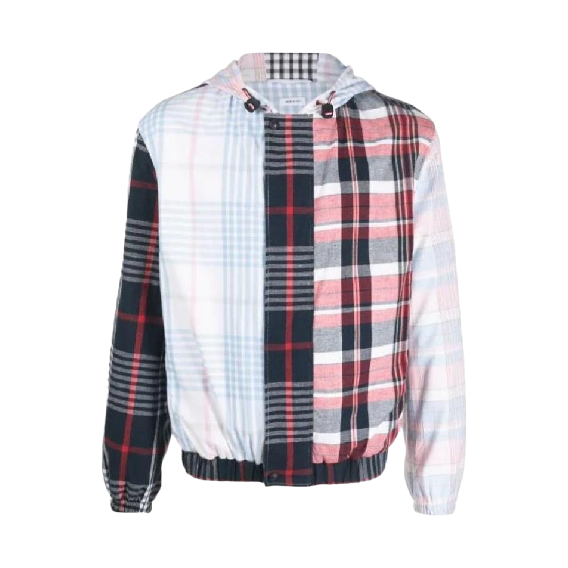 MJO188F-F0171-960 Thom Browne Fun-Mix Madras Cotton Relaxed Zip Front Hooded Jacket Multicolor