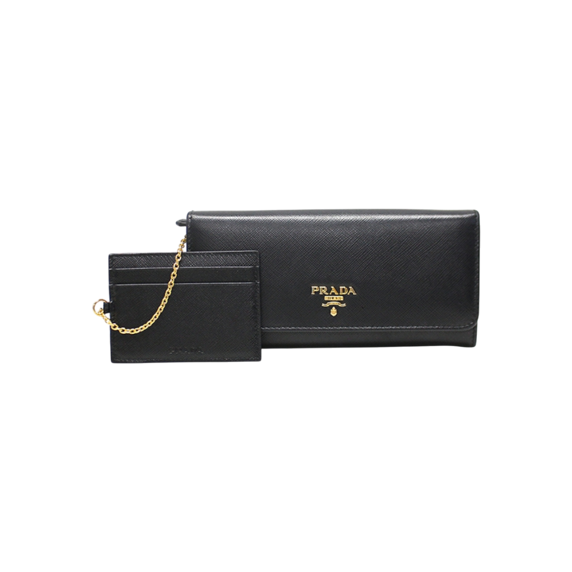 ITKR9WKHVH8C Prada 1MH132 Black Saffiano Triangle Gold Logo Long Wallet