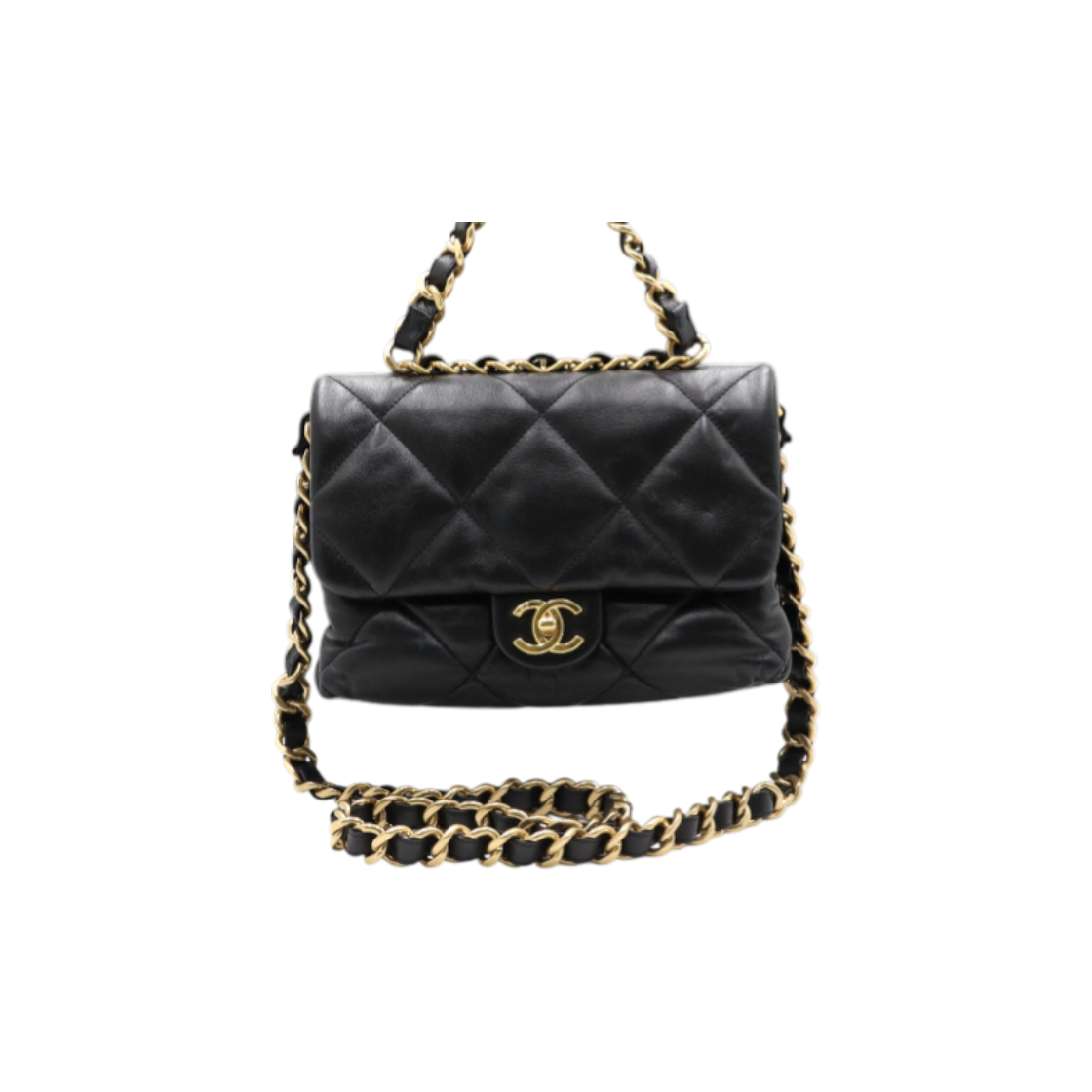 ITCQOQR67D7J Chanel Black Lambskin CC Quilted Chain Top Handle Tote & Shoulder Bag