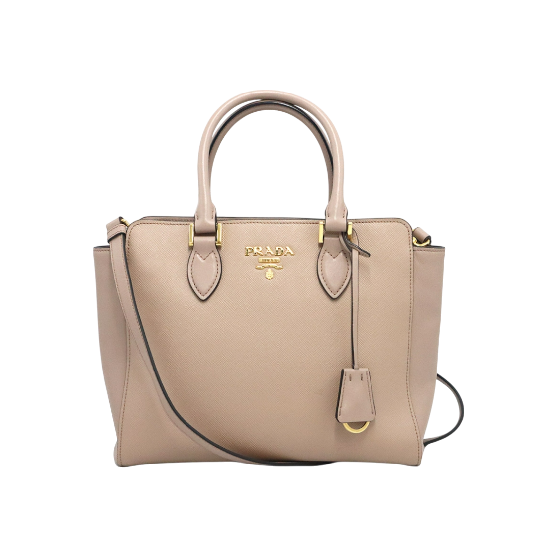ITE5WG5TE3JT Prada Beige Saffiano Soft Calfskin Gold Logo 2-Way Bag