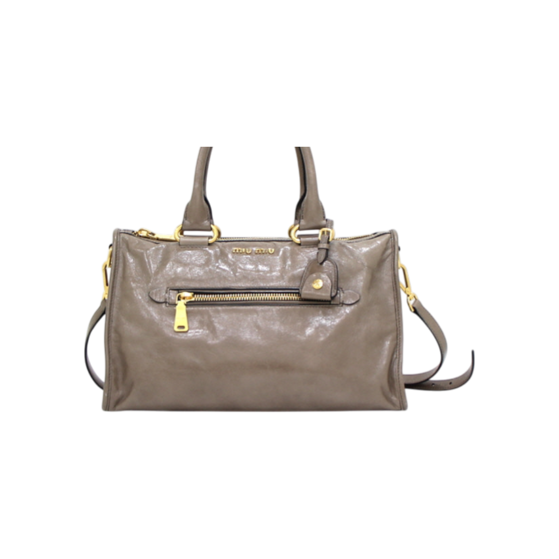 IT7CAFLTKS6E Miu Miu RL0101 Vitello Shine Motor Tote Bag with Gold Logo