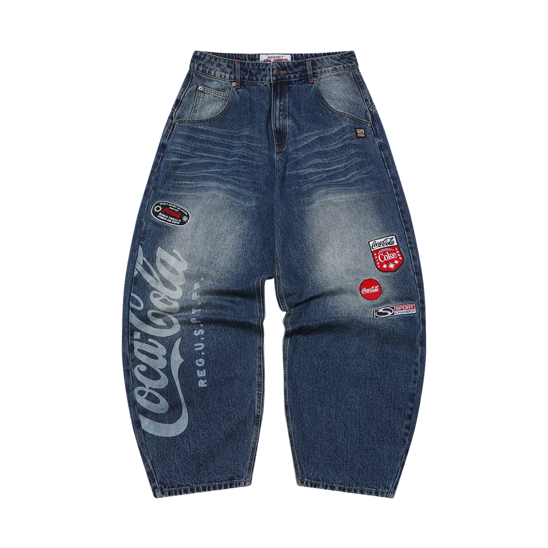 [트리플적립] 스포츠챔버 x 코카콜라 벌룬 데님 팬츠 블루([트리플적립] SPORT CHAMBER x Coca-Cola Balloon Denim Pants Blue)