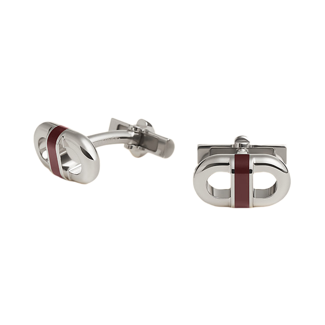 에르메스 마이옹 커프스링크 래커드 메탈 & 팔라듐 하드웨어 뉴 루즈 H(Hermes Maillon Cufflinks Lacquered Metal & Palladium New Rouge H) - 1
