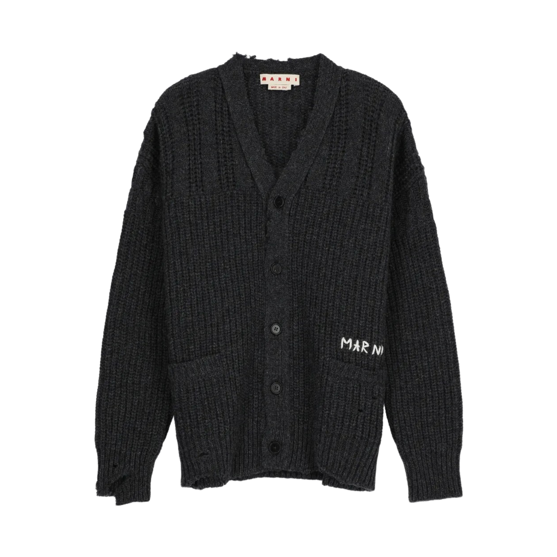 CDMG0111A0-UFW310-00N77 Off-White Nibbled Hem Cardigan Dark Grey