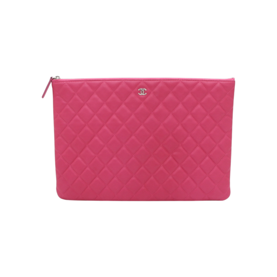 ITGN3ONTSVLW Chanel Lambskin Silver CC Classic Large Clutch Bag
