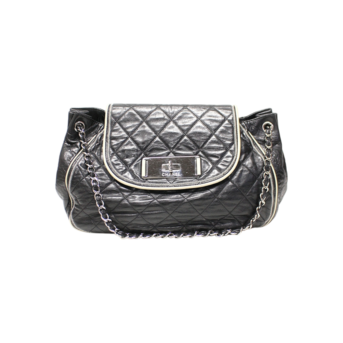 ITMICEODKSTR Chanel Black Lambskin Quilted Silver Chain Accordion Shoulder Bag (12 Series)