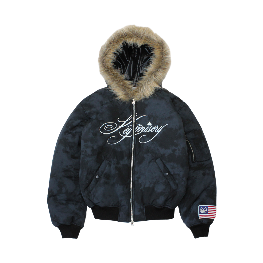 KM25AWJK04-BLK Keymisery Cropped Fur Hood MA-1 Jacket - Black