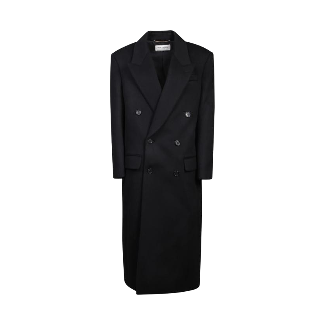 755442-Y060R-1005 (W) Saint Laurent Double-Breasted Wool Coat Black