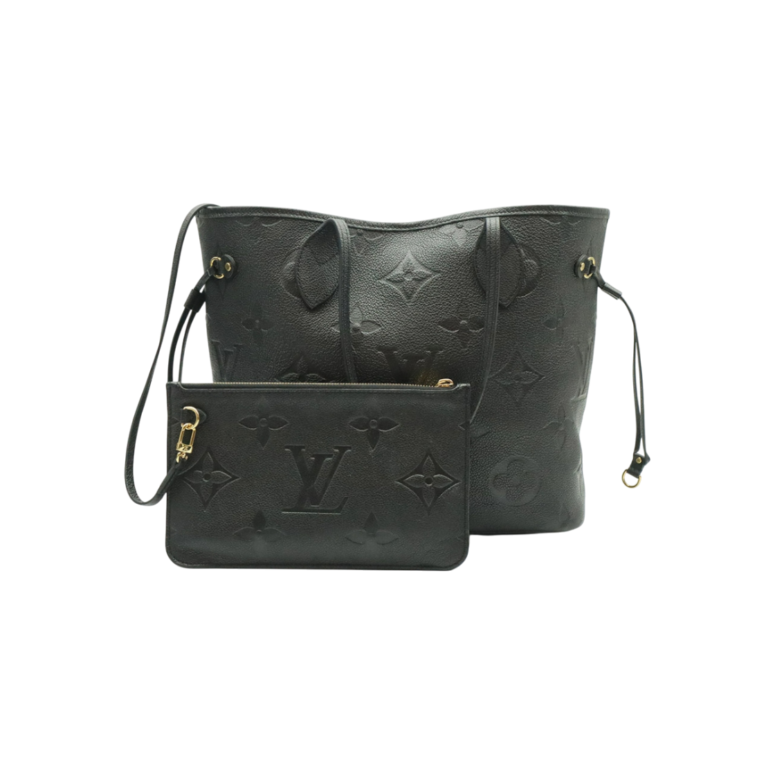ITO3G2CQM4WR Louis Vuitton M45685 Black Monogram Empreinte Neverfull MM Shoulder Bag with Pouch