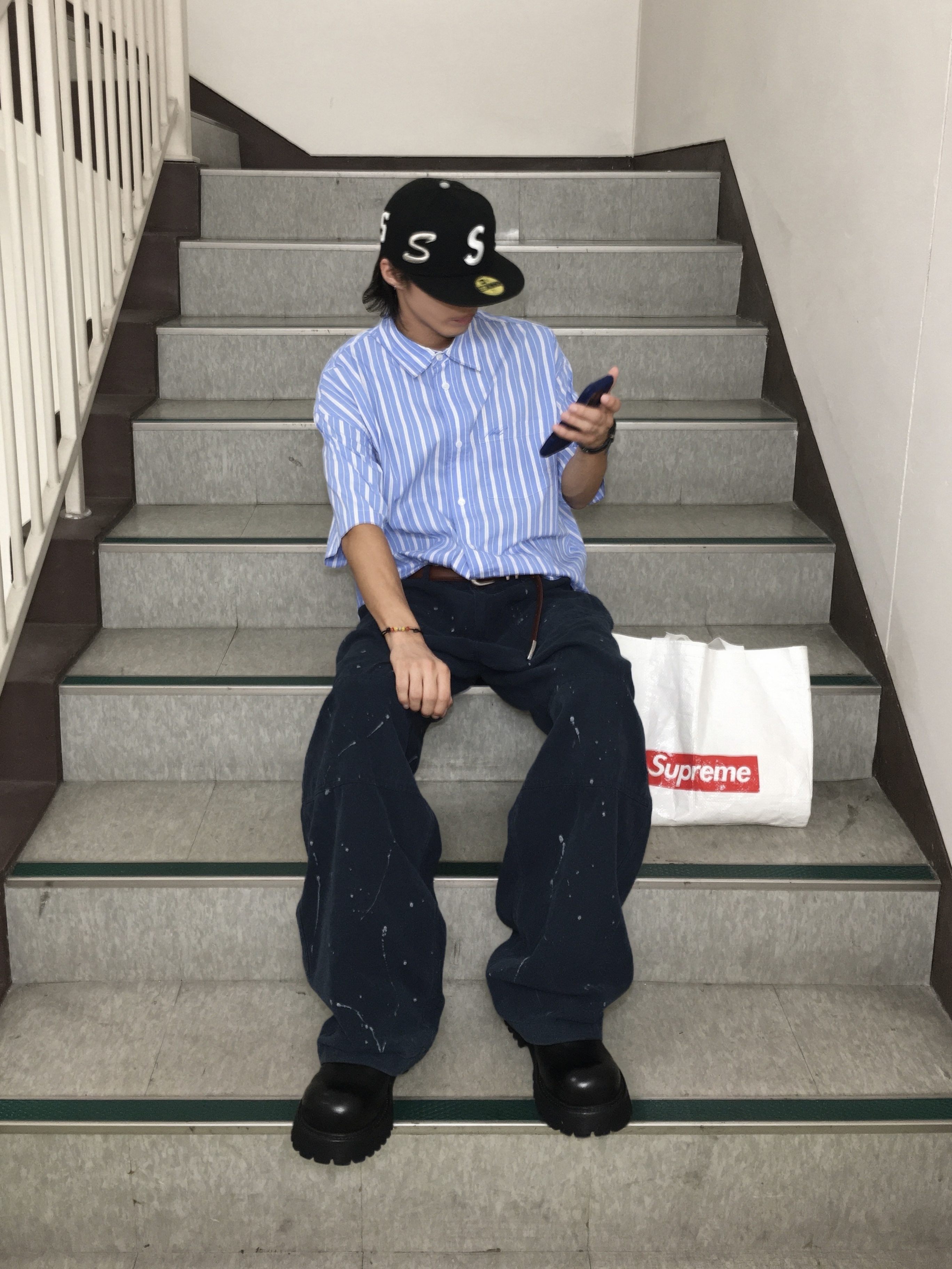Supreme Multi S Logo New Era Black - 25SS 착용 스타일 - 1