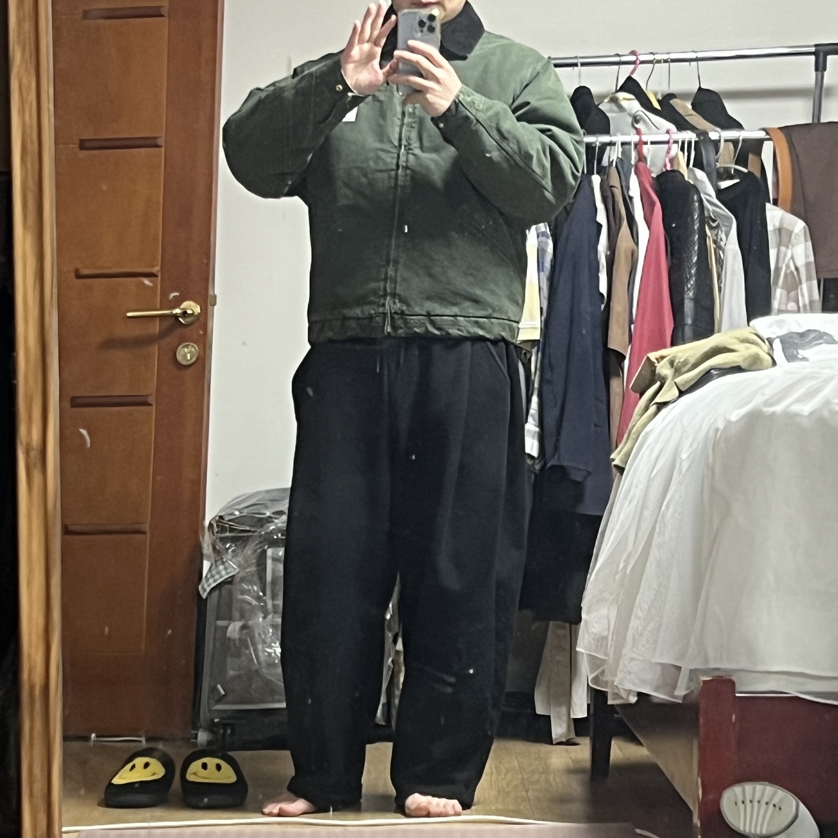 Carhartt WIP OG Detroit Jacket Olive Black Stone Canvas - Winter 착용 스타일
