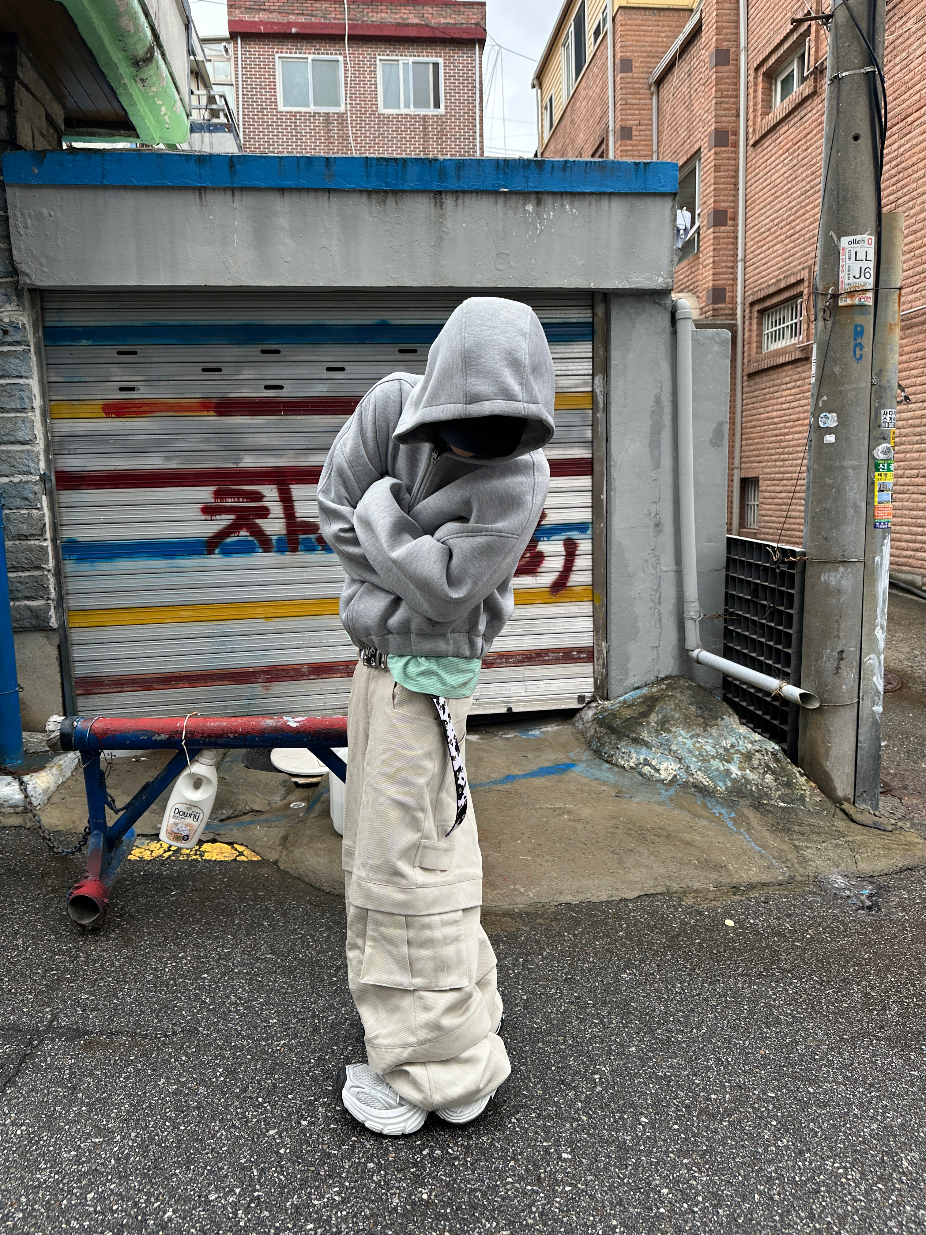 Kamien Balloon Hoodie Zip-Up Melange Gray, Kamien Balloon Hoodie Zip-up Melange Gray 착용 스타일 - 4