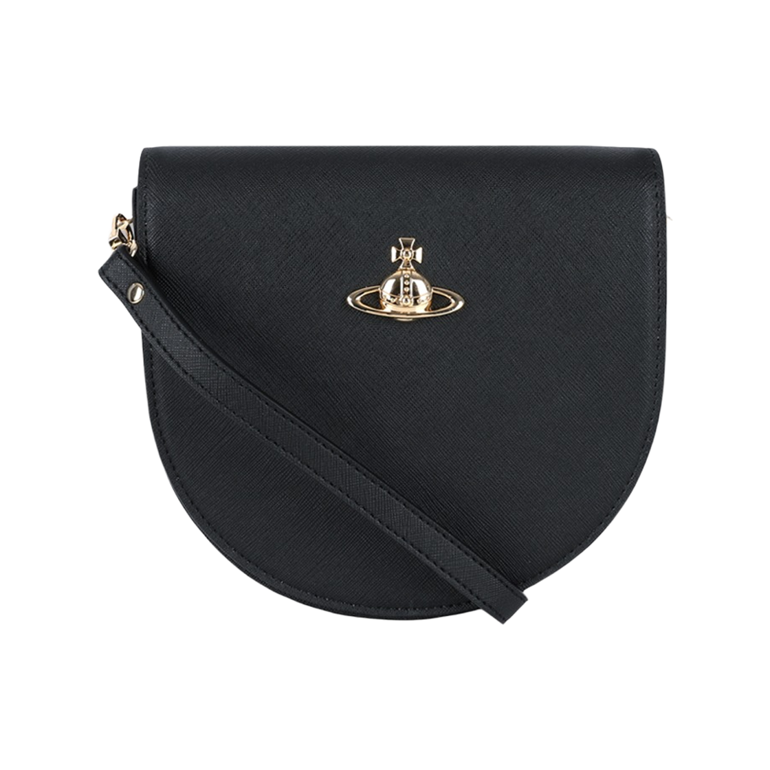 5202006GU-S000B-N401 Vivienne Westwood Saffiano Saddle Crossbody Bag Black