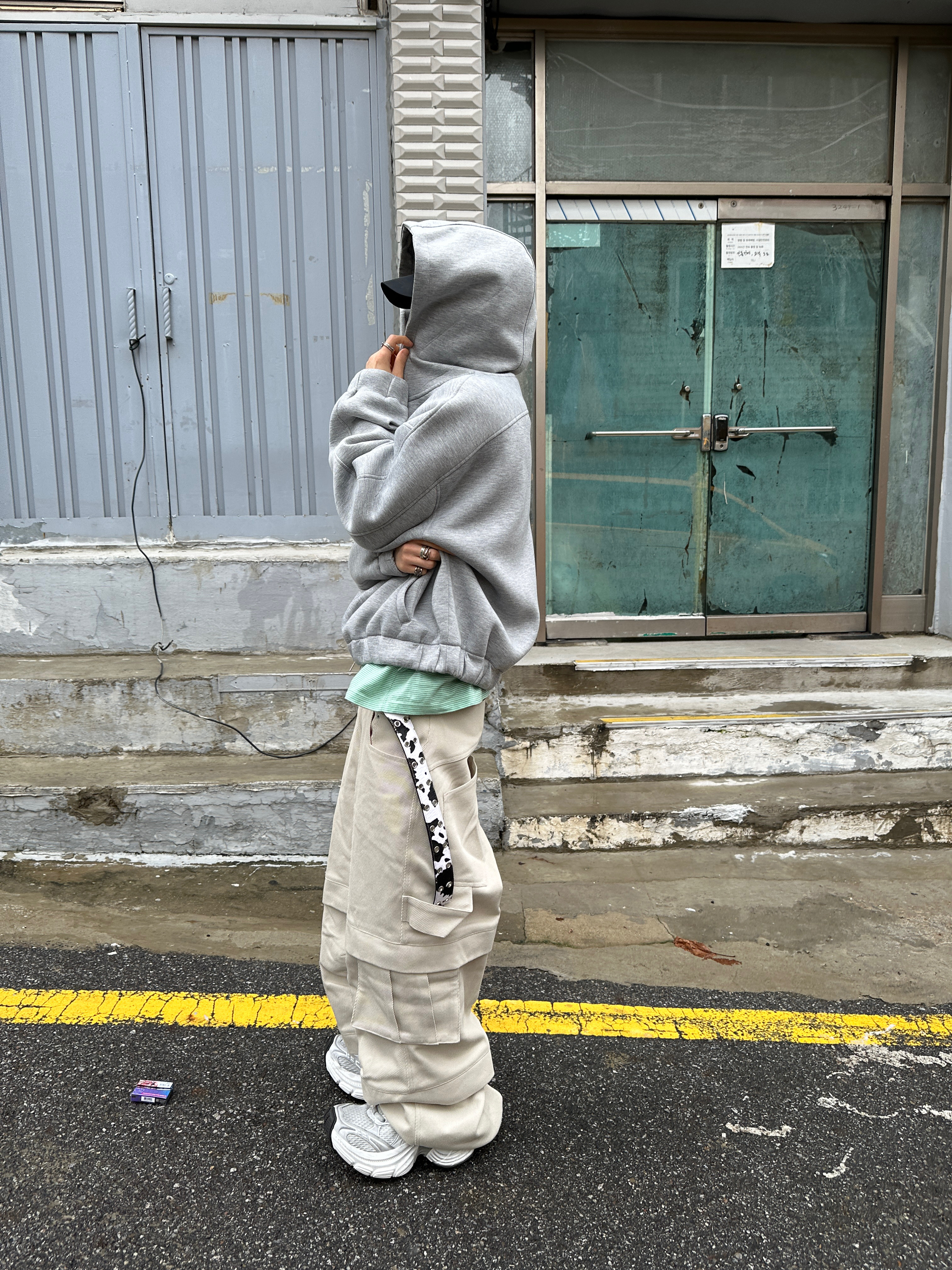 Kamien Balloon Hoodie Zip-Up Melange Gray, Kamien Balloon Hoodie Zip-up Melange Gray 착용 스타일 - 2