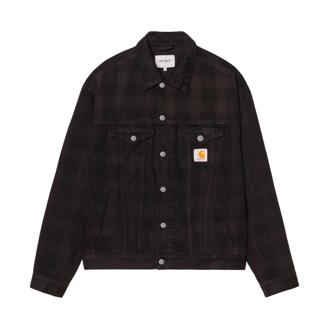 I036266-3HV-GD Carhartt WIP Everson Trucker Jacket Everson Print Black Palisander Garment Dyed