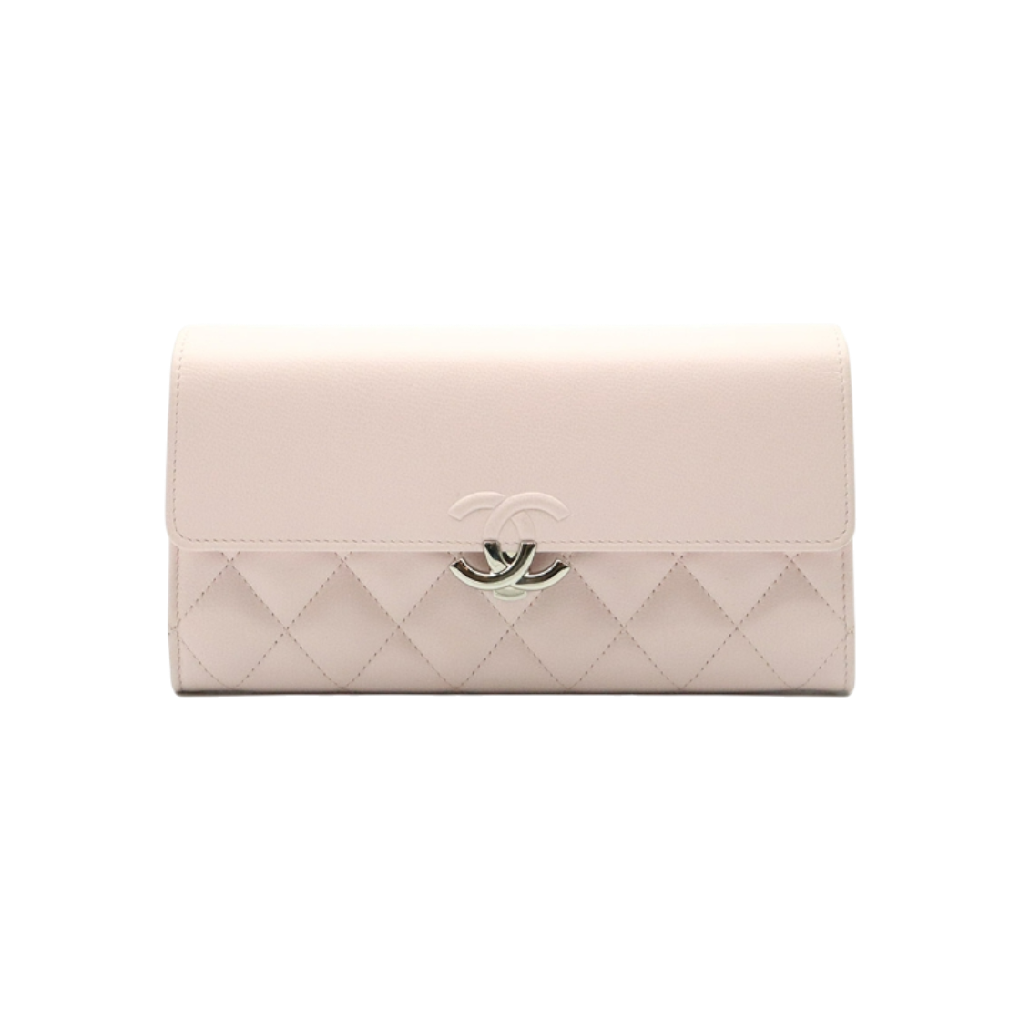 ITBGLI5JFCG8 Chanel A84426 Pink Grain Calfskin Silver CC Logo Flap Long Wallet (32 Series)