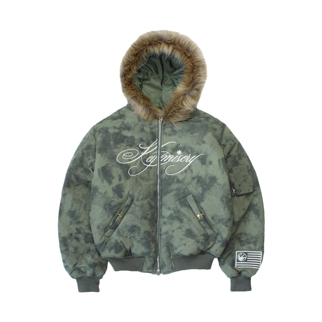 KM25AWJK04-KHI Keymisery Cropped Fur Hood MA-1 Jacket - Khaki