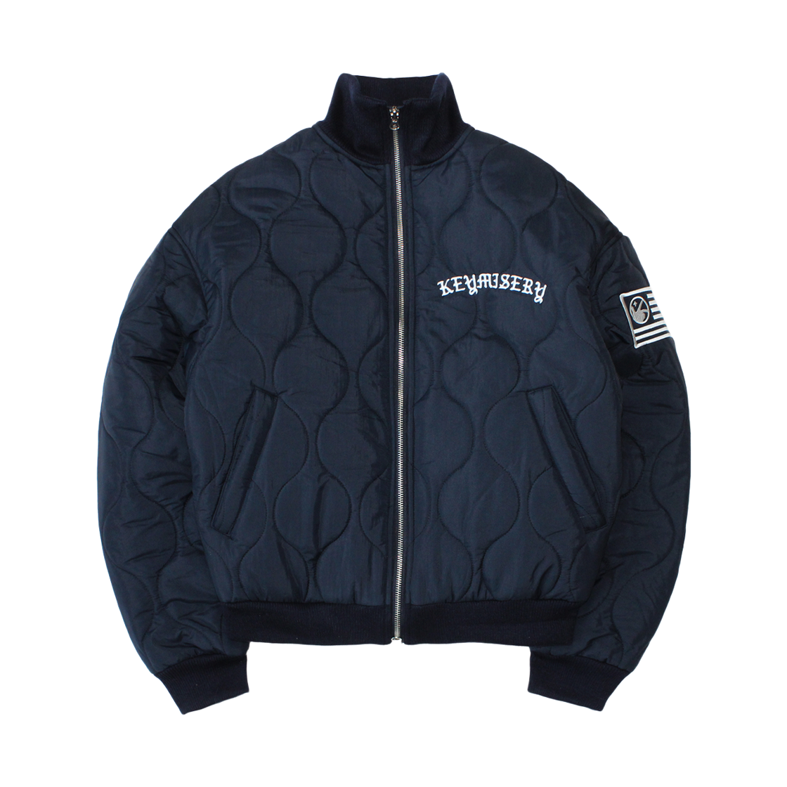 KM25AWJK06-NVY Keymisery Vintage Crop Quilted Jacket - Navy