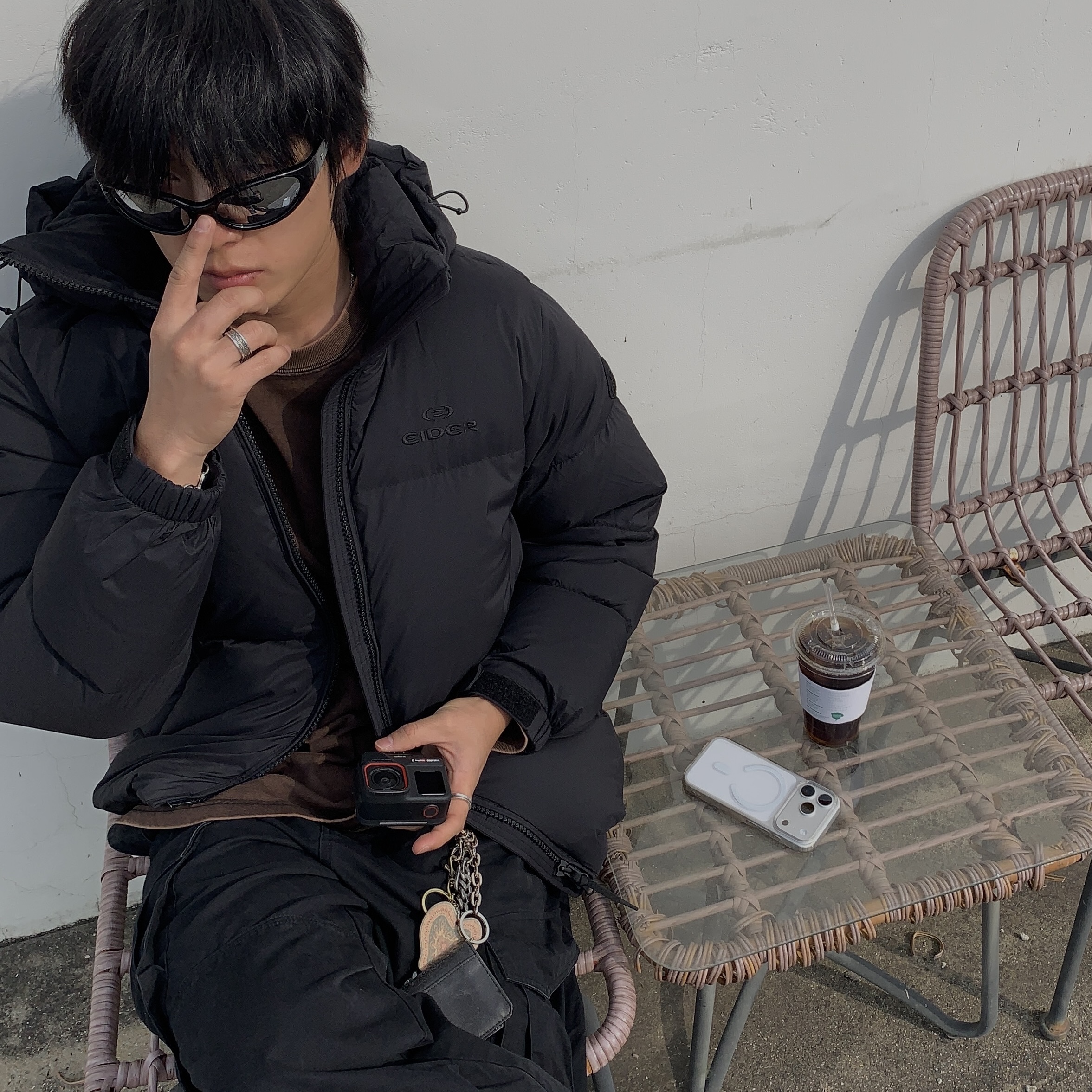 Eider Puffy Puffer Down Jacket Black 착용 스타일 - 4