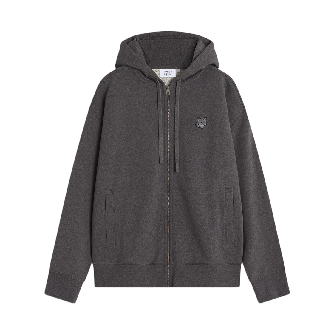 메종 키츠네 폭스 헤드 지퍼 오버사이즈 후드 다크 그레이 멜란지(Maison Kitsune Fox Head Zipped Oversize Hoodie Dark Grey Melange)