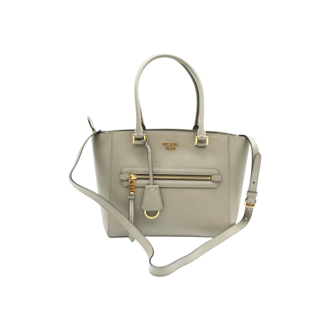 ITLIQ5UAOQ5S Prada Gray Grace Calfskin Gold Logo 2-Way Bag