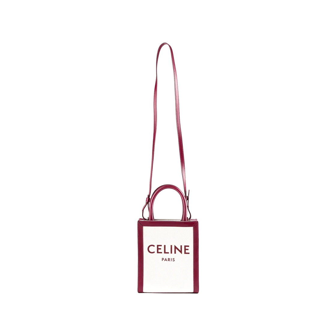 193302BNZ-02IN Celine Mini Vertical Cabas Textile with Print and Calfskin Natural Carmin