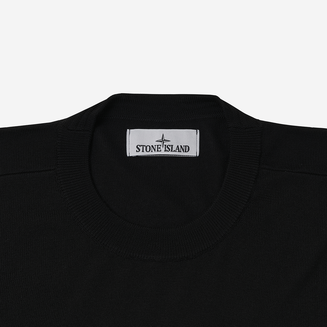 스톤 아일랜드 510C4 라이트 퓨어 RWS 울 크루넥 스웨터 위드 리빙 블랙 - 24FW(Stone Island 510C4 Light Pure RWS Wool Crewneck Sweater with Ribbing Black - 24FW) - 3