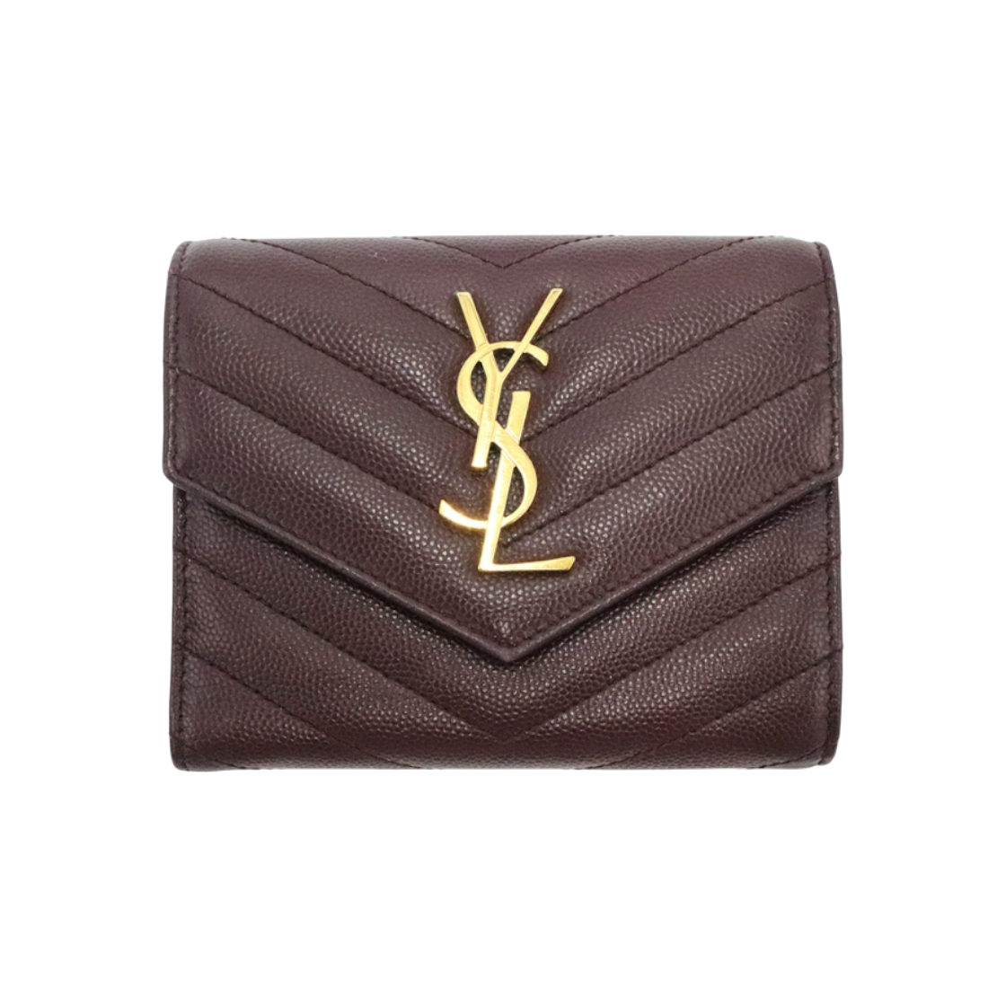 ITDVPVHRNUH5 Saint Laurent Burgundy Monogram Matelasse Envelope Compact Wallet with Gold Logo