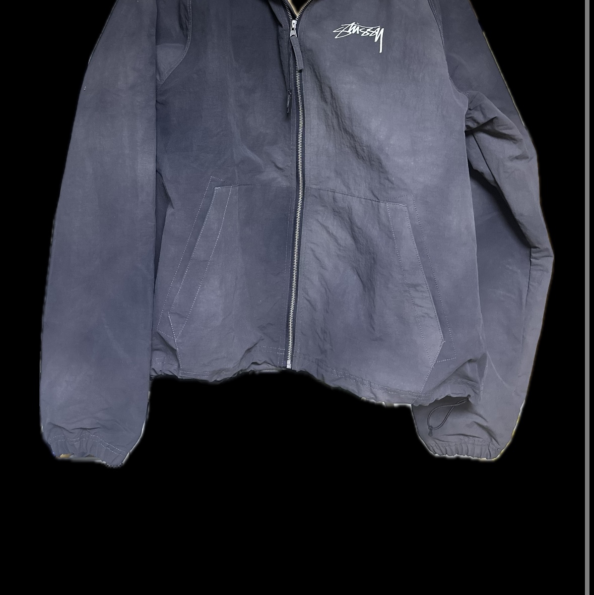 Stussy Wave Dye Beach Shell Jacket Black 착용 스타일 - 1