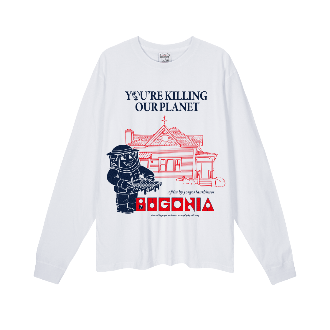 모스키토 머더러스 x 부고니아 유아 킬링 아워 플래닛 롱슬리브 화이트(Mosquito Murderers x BUGONIA YOU'RE KILLING OUR PLANET Long Sleeved White)