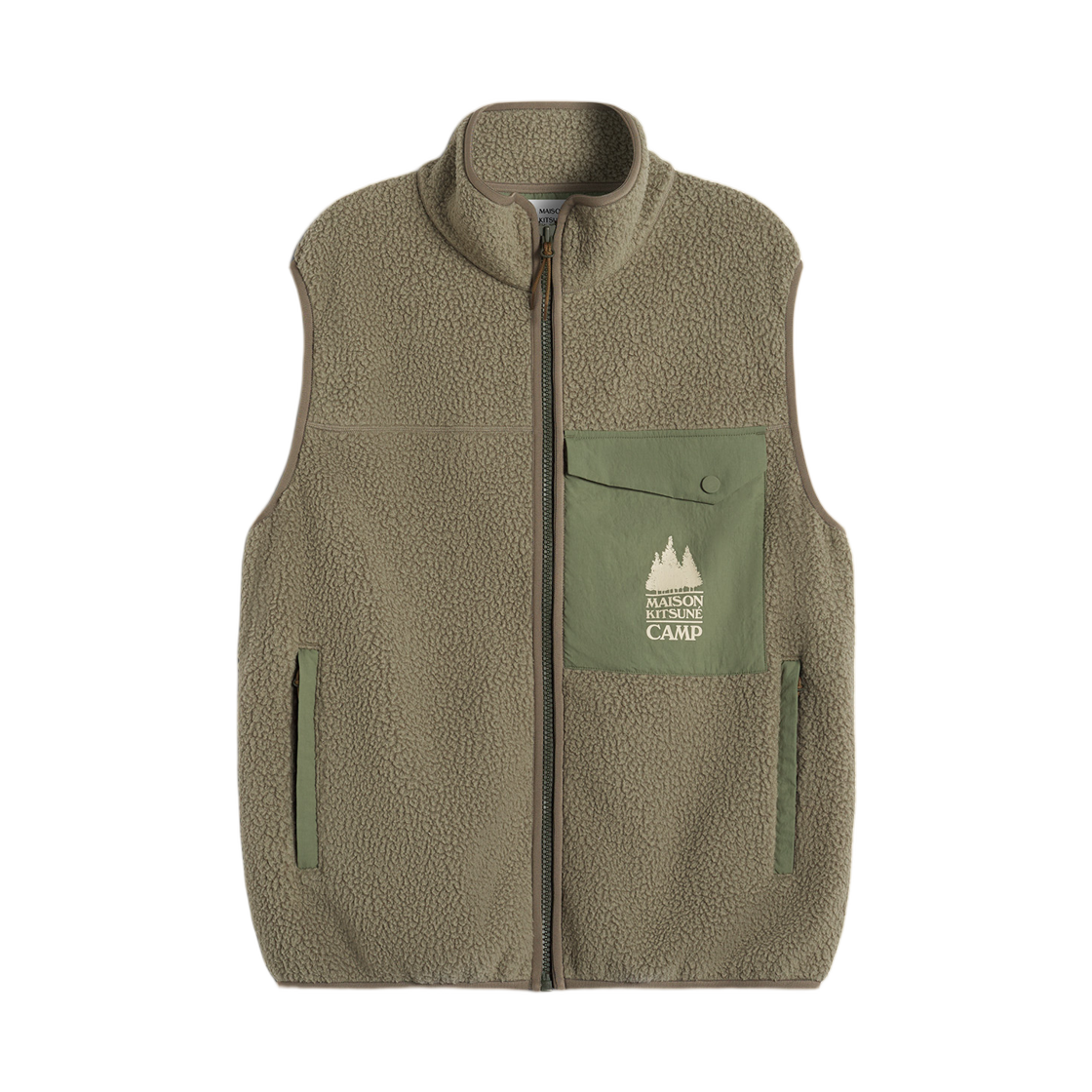 PM02137WM2031-P131 Maison Kitsune Casual Fleece Sleeveless Vest Laurel Green