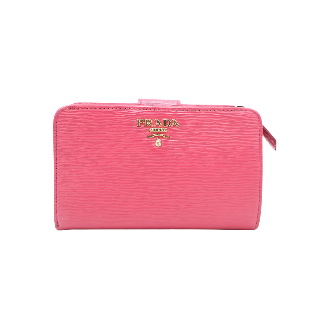 ITJ3MGBE8N8K Prada 1ML225 Saffiano Gold Metal Logo Compact Wallet